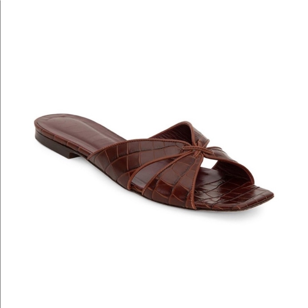 STAUD Croc Embossed Leather Slides
